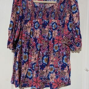 Terra & Sky Floral Blouse - Pink and Blue